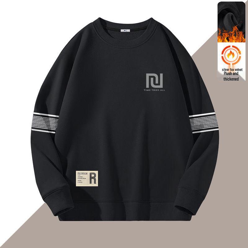 

Men s Loose-Fit Velvet-Lined Round Neck Pullover: Autumn & Winter Long Sleeve Versatile Top 4XL (160-180 jin)