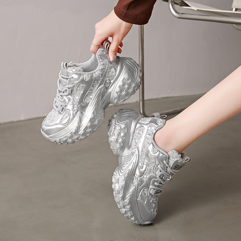 Couples' Dad Shoes Women's Platform Thick-soled Lace-up Casual Shoes for Commuting To Work Comfortable Shoes