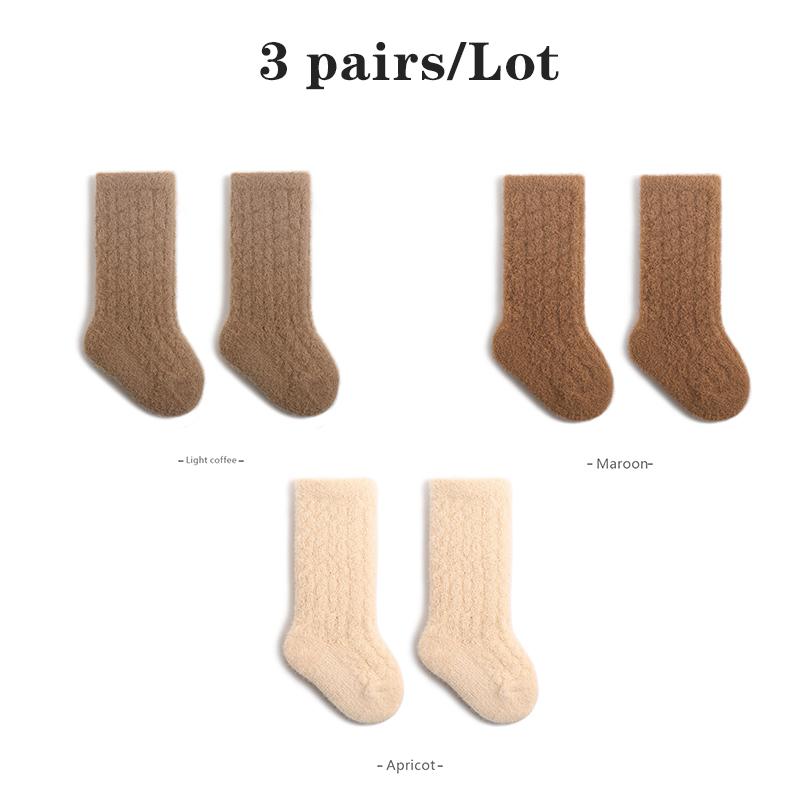 

3 Pairs/Lot Winter Newborn Socks Thickened Soft Warm Baby Socks Solid Color Mid-Tube Kids Sock For Bebe XS(0-6M)