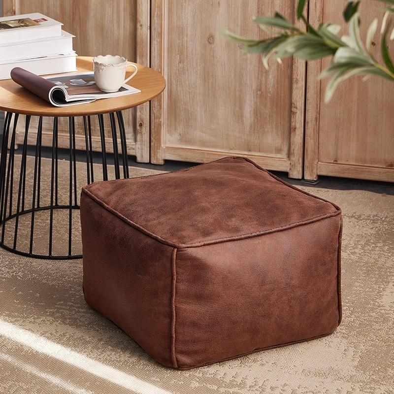 Square Ottoman Footstool Cover Faux Suede Leather Lazy Sofa Pouf Envelope Long Bench Floor Seat Stool Cover(No fill)