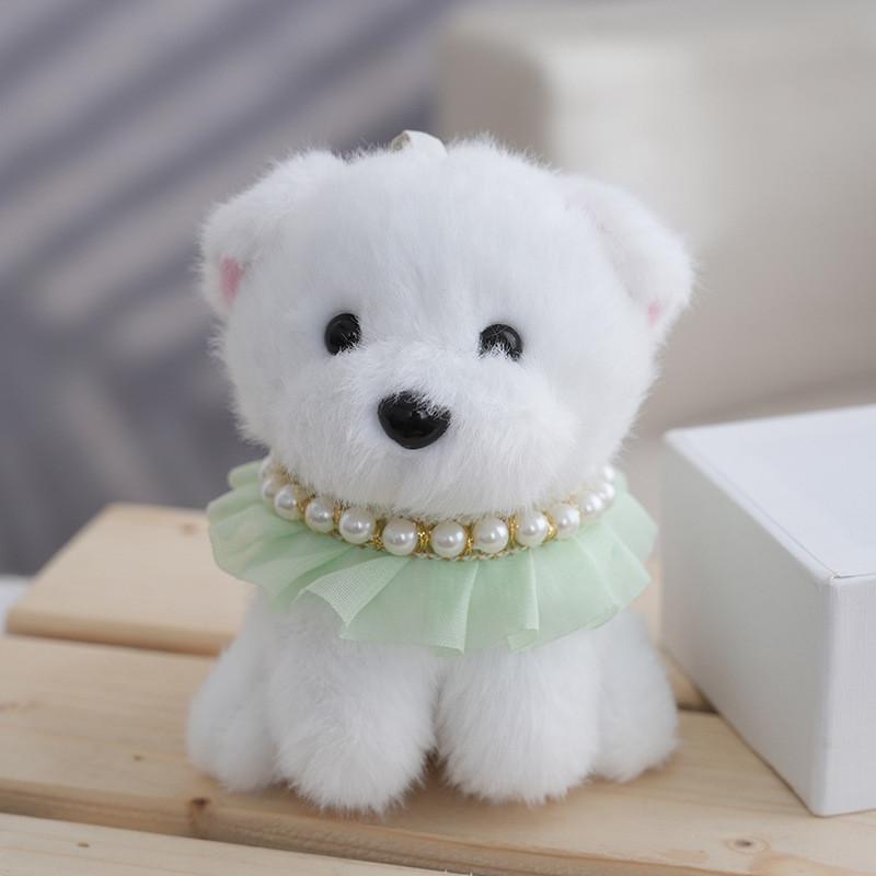 Adorable White Bichon Frise Plush Dog Toy With Cute Gray Pearl Puppy Design