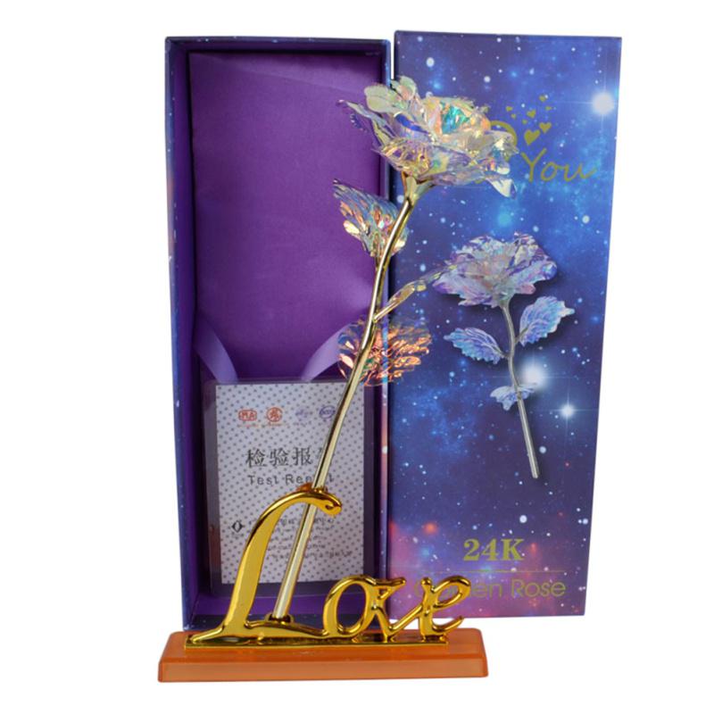 24k Foil Plated Rose with Leaf for Wedding Valentine Day Birthday Decoration Gifts