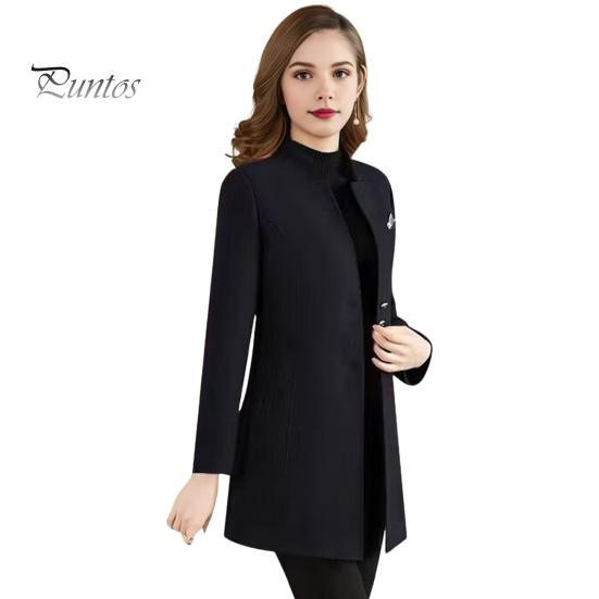 

Женское зимнее пальто в деловом стиле с воротником-стойкой, однобортное, средней длины, облегающее, для поездок на работу, однотонная плотная верхняя одежда L