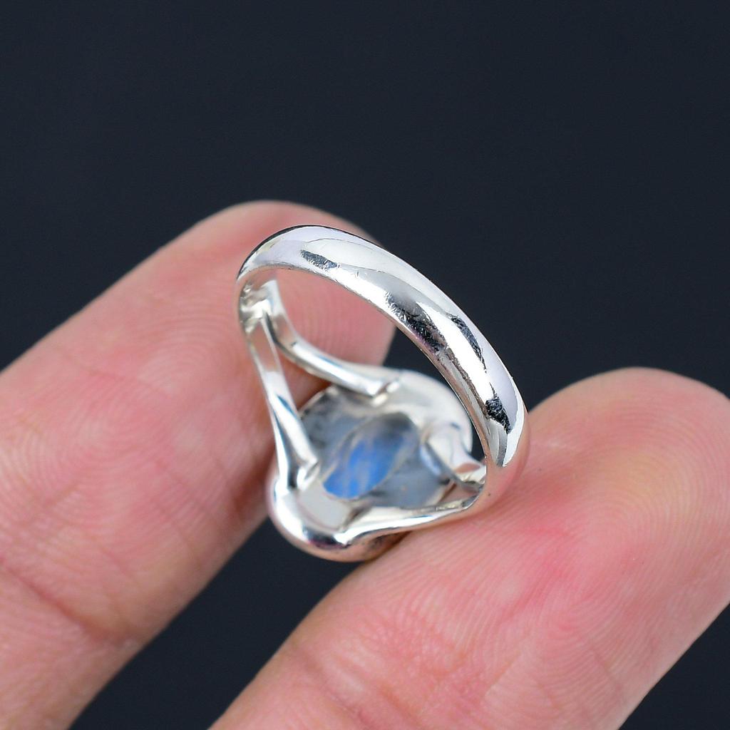 Natural Rainbow Moonstone Solid 925 Sterling Silver Split Shank Handmade Ring Jewelry For Women & Girls