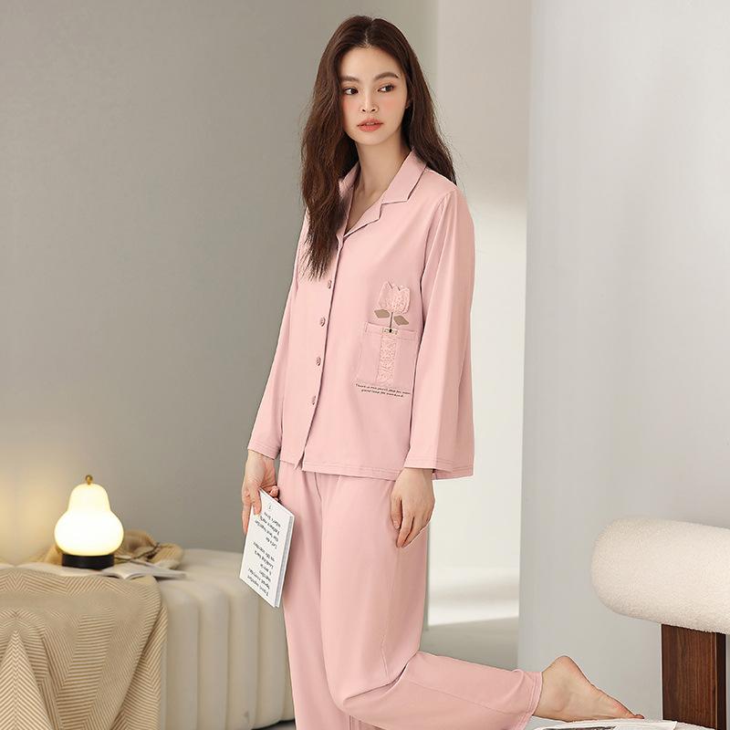 [Hyaluronic Acid] High-end Autumn Pajamas Women's Long-sleeved Modal Cotton Cardigan Silky Women's Loungewear Set
