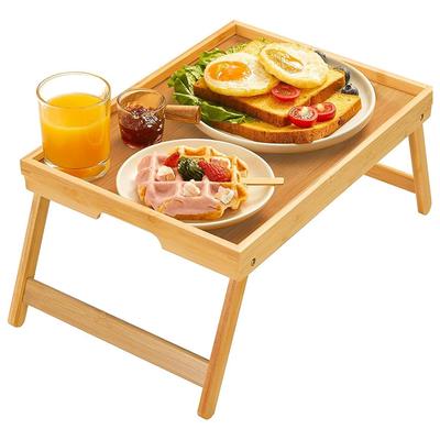 Nouvelle Table Plateau de Lit en Bambou avec Pieds Pliables, Plateau Petit-Déjeuner pour Canapé, Lit, Manger, Travailler, Utilisée Comme Bureau d'Ordinateur Portable Collation