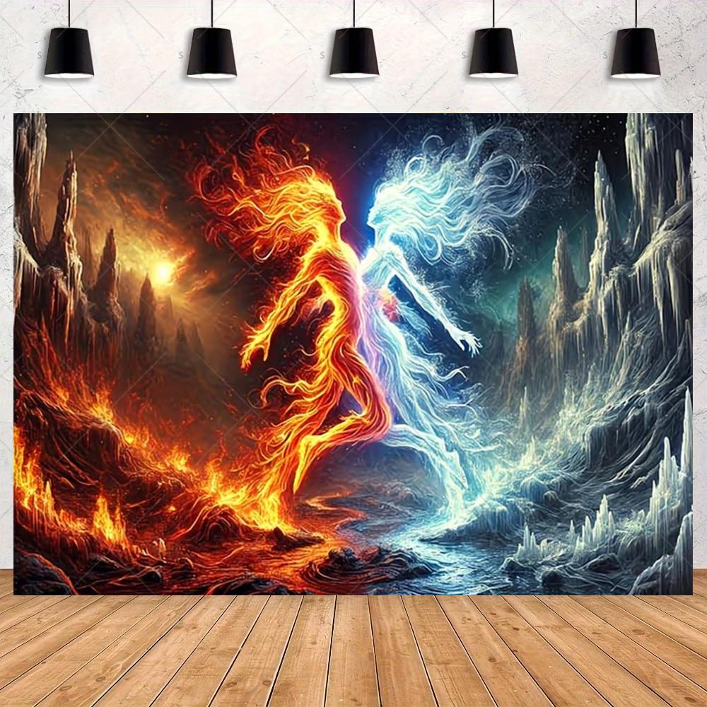 Ice and Fire Fusion Theme Backdrop Shocking Water Fire Elements Party Decoration Background Photography Studio Supplies Banner