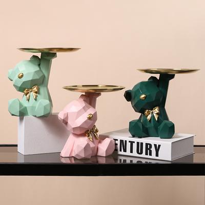 Decoración de escritorio con forma de oso geométrico con caja de almacenamiento de resina para palé, decoración para la entrada, manualidades, suministros para el hogar para la oficina, cafetería
