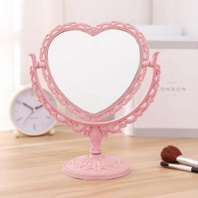 Specchio da trucco da tavolo a forma di cuore, specchio da trucco portatile a doppia faccia, specchio a mano, specchio cosmetico compatto per donne