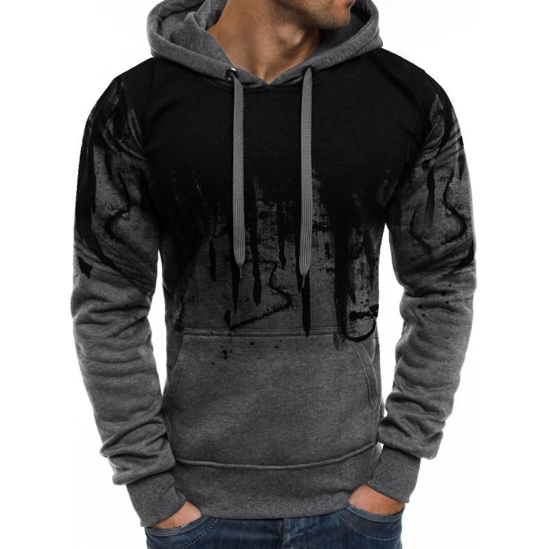 Mens Oversized Hooded Fleece Sweatshirt With Splatter Print Casual Sportswear Long Sleeve Pullover Winter