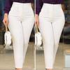 High Waist Pleated Pockets Ninth-Length Women Trousers Solid Color Straight Leg Suit Pants