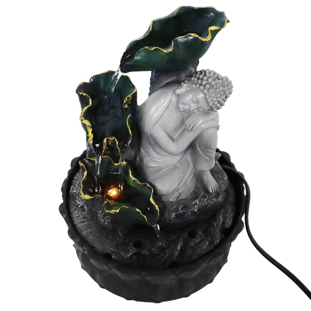 Sitting Sleeping Buddha Statue Water LED Fountain Ornaments for Home Office Desktop DecorEU Plug