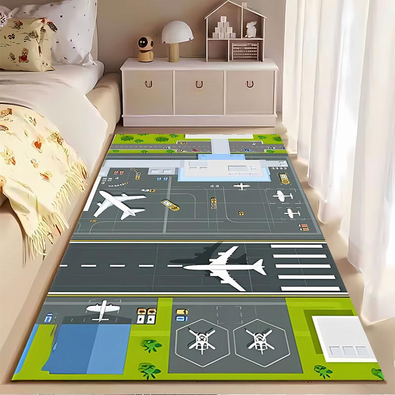 Airport Runway and Aircraft Pattern Suitable As a Non-slip Mat for the Living Room or Bedroom Sofa