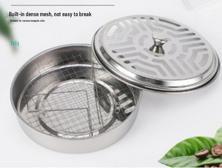 Stainless Steel Fireproof Mosquito Coil Holder with Lid and Ash Catcher
