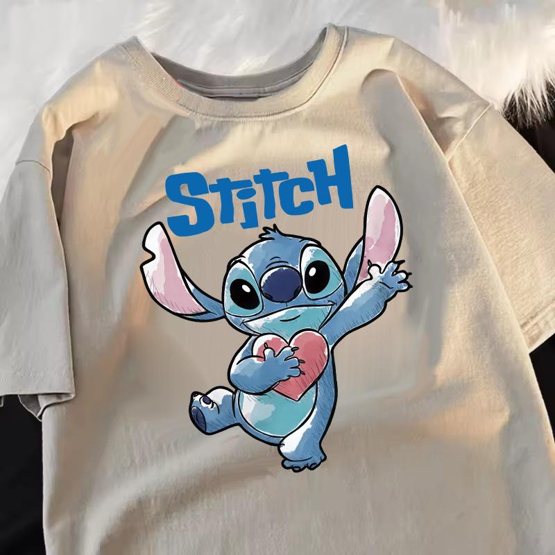 Funny 100 Cotton Stitch Love Graphic Print TShirt for Women Casual Short Sleeve Tee Cartoon Design