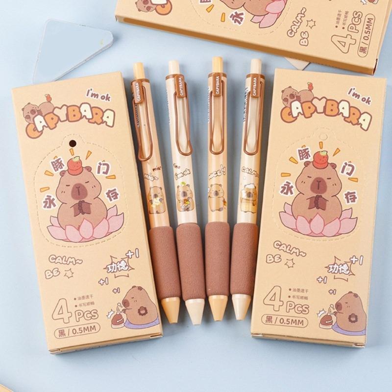 4Pieces Cartoon Gel Inks Pen 0.5MM Retractable Gel Pen Quick Drying Refillable Journaling Pen for Writing Note Taking