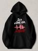 Black Pullover Hoodie with German Text 'Ich Atme Ein,...ICH RASTE AUS!' and Red Heartbeat Line Graphic, Casual Streetwear Sweatshi