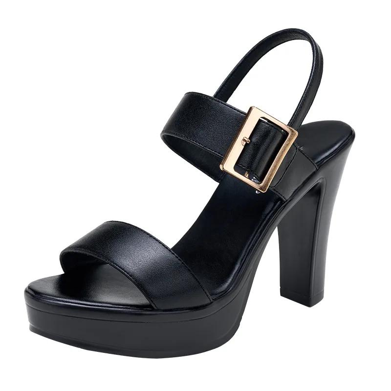 10cm Small Size 32-43 Sexy Genuine Leather Shoes Women's Thick Platform Sandals 2025 Block High Heels Sandals for Office Model