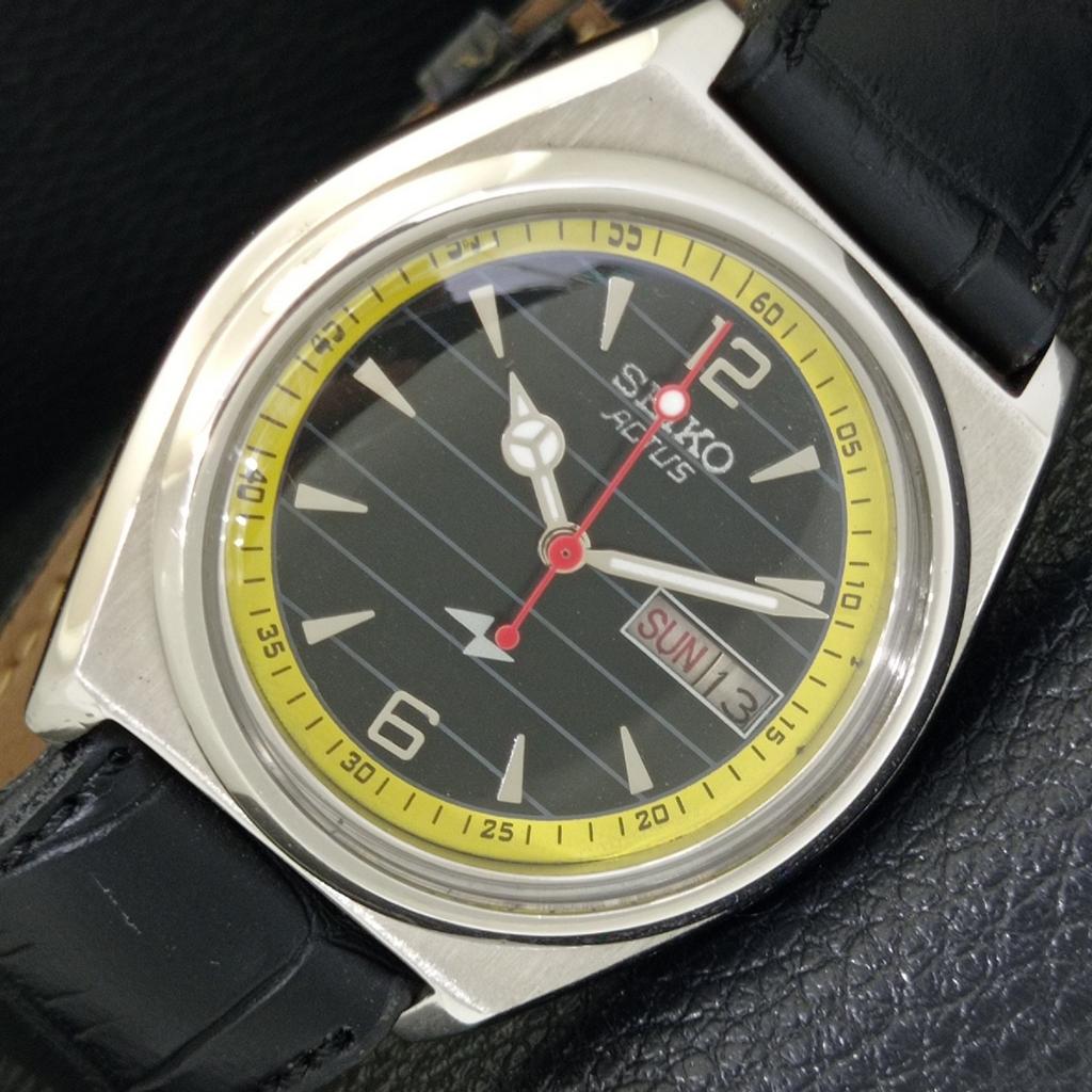 JAPAN VINTAGE SEIKO ACTUS AUTOMATIC 7009A MENS BLACK COLOR DIAL WATCH A702346-5 R124-a702346