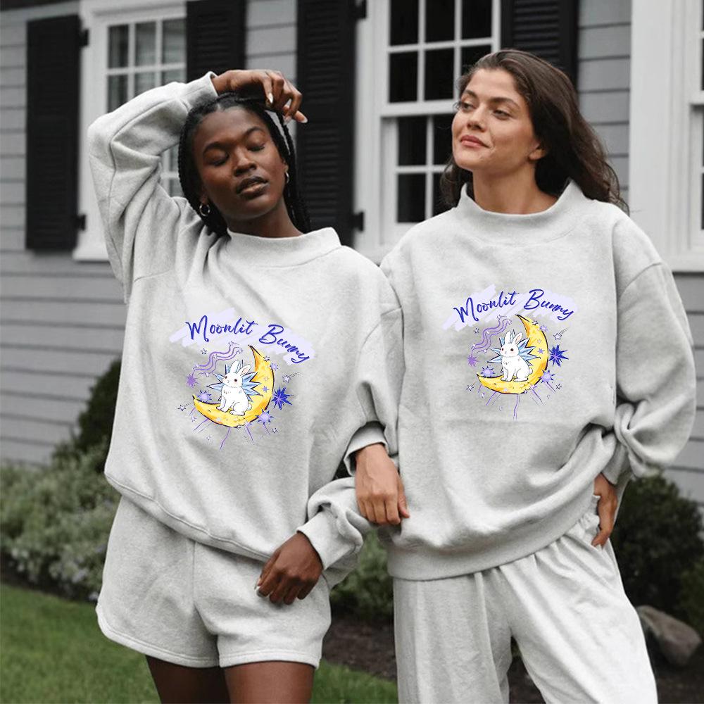 Women's Autumn Fashionable Mid-High Neck Loose Hoodie