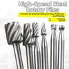 6/10/20pcs HSS Rotary File Set 3.14mm Shank Single Slot For Woodworking DIY Carving Grinding Polishing Shaping Tools
