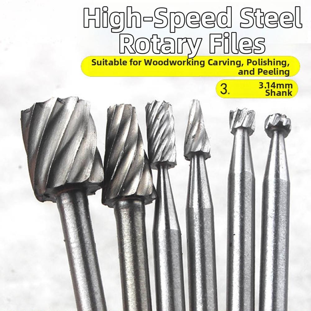 6/10/20pcs HSS Rotary File Set 3.14mm Shank Single Slot For Woodworking DIY Carving Grinding Polishing Shaping Tools