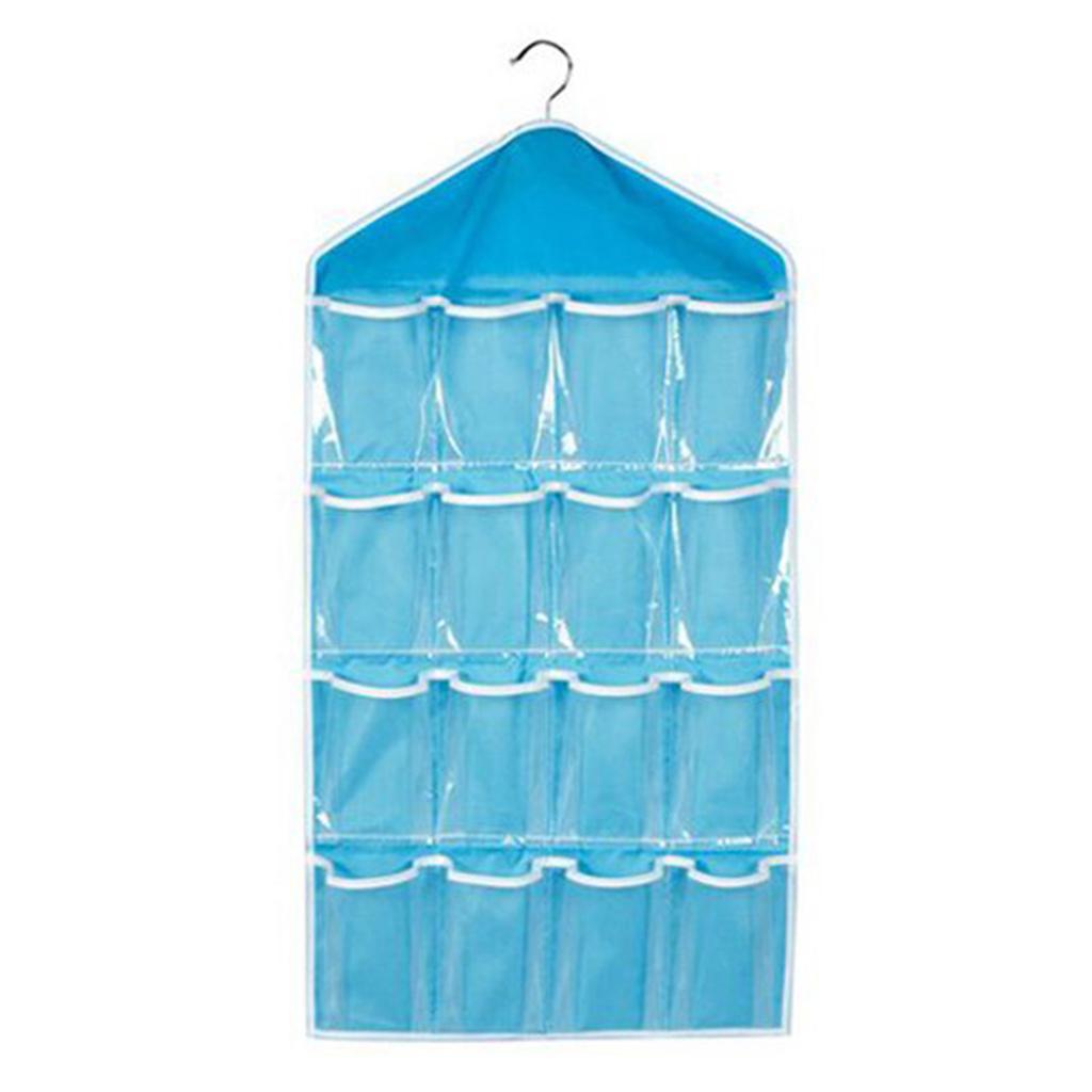 16 Grids Clear Hanging Clothes Storage Bag Transparent Laundry Closet Pocket Bag for Home Wardrobe Organizer Hanger Not Include