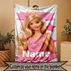Custom Name Personalized Barbie Print Blanket, Home Decor, Bedroom, Sofa, Camping, Couch, Gifts for Birthday Christmas