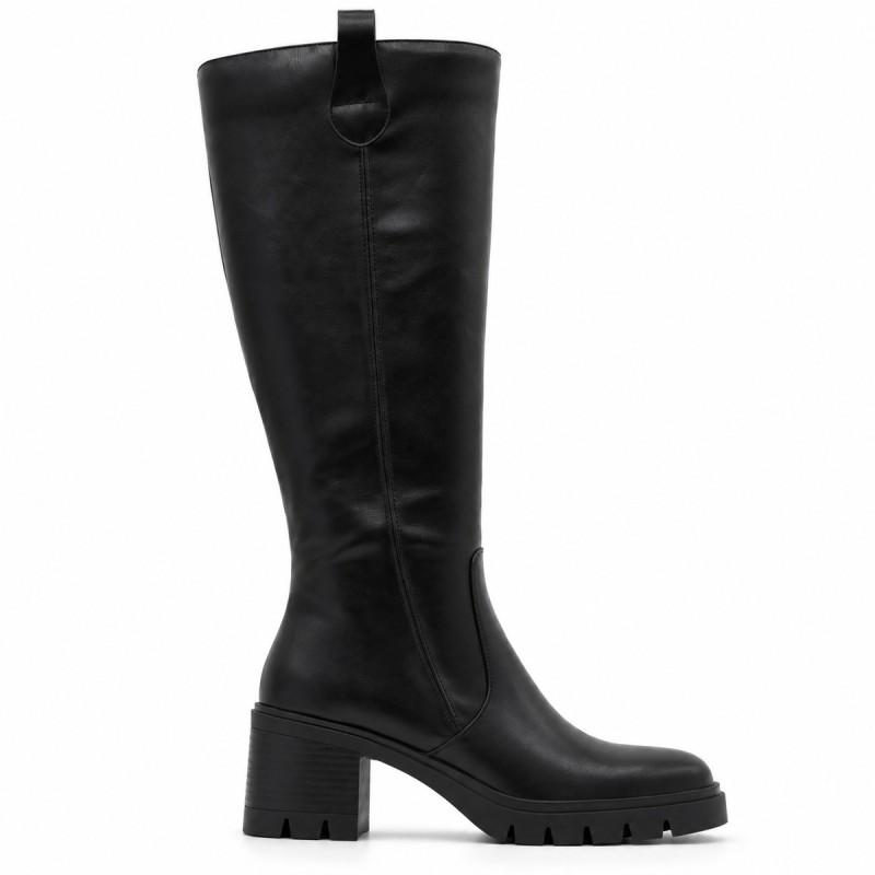 Bota Alta Negra Suela Track Tacón Medio Montevita Cuencana 105366