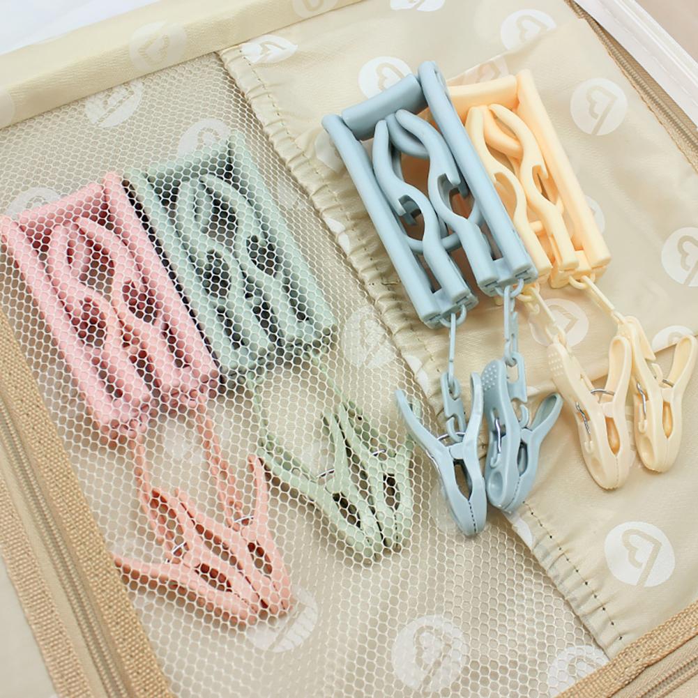 Portable Folding Travel Hangers Space Saving Multi-Functional Non-Slip Plastic Clothes Rack With Clips Storage Organizer