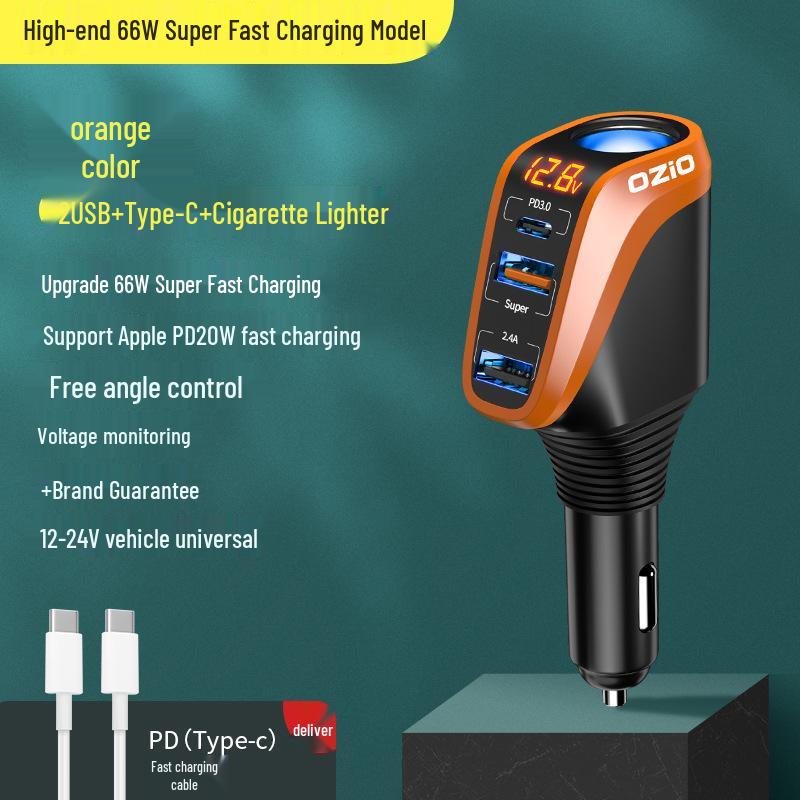 Fast Charging Car Cigarette Lighter Adapter: 1-to-3 Converter with 2 USB Ports