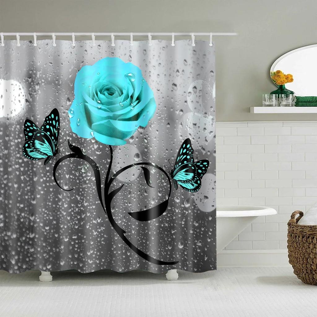 Tropical Green Plant Palm Leaves Bathroom Accessories Set Shower Curtain Bathroom Curtains Waterproof Polyester with Hooks
