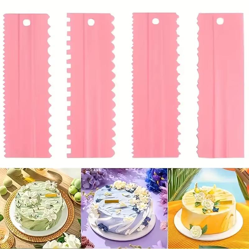 4 Pcs Cake Decorating Comb Set BPA Free Cream Spatula Tool for Baking Lovers Homemade Dessert Crafting