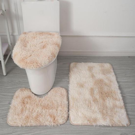 Yousheng 3Pcs/Set Bathroom Rug Absorbent Non Slip Floor Mat U-Shaped Plush Mat Toilet Lid Cover Mat with Rubber Backing for Bathroom Shower Toilet