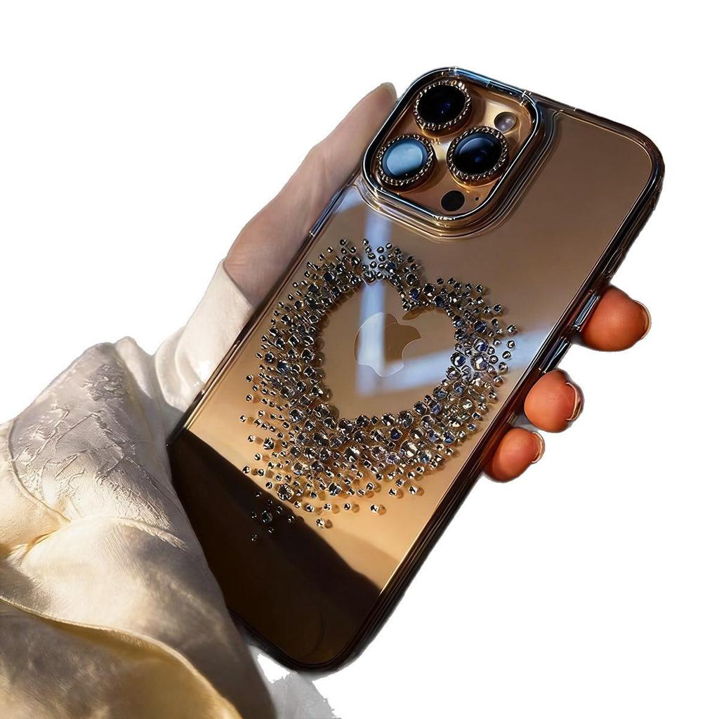 Herzförmige iPhone-Hülle mit Diamanten für Pro Max Modelle (11/12/13/14/15/16)
