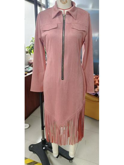 Westlicher Cowboy Wildleder Fransen Schlankes Kleid - Langärmelig, 2025 Stil