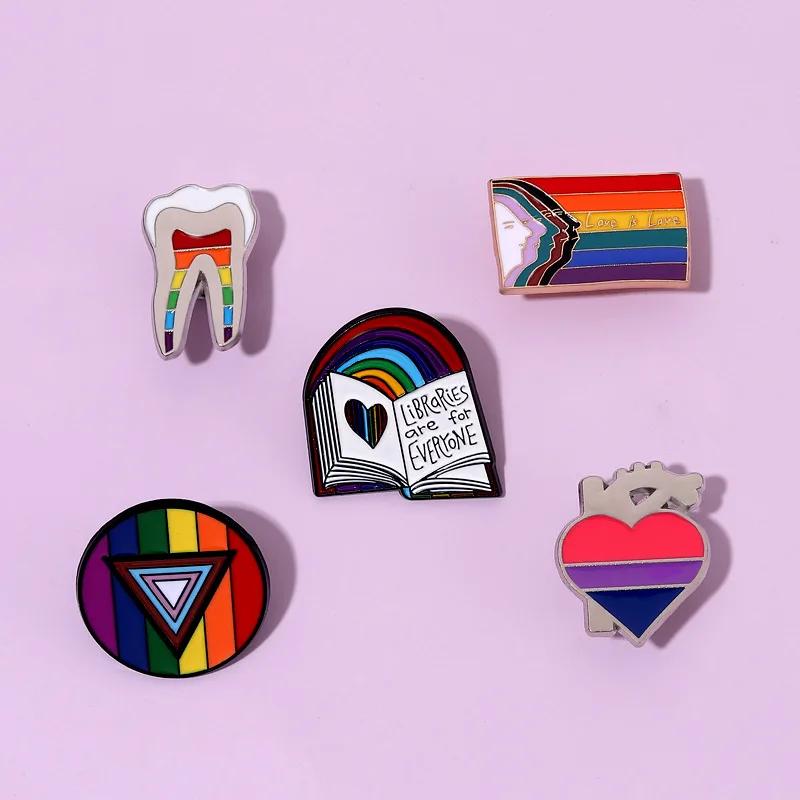 14 Styles LGBT Pride Enamel Pins Rainbow Book Cats Feather Tooth Heart Shape Brooches Lapel Badge Jewelry Gift for Partner Lover