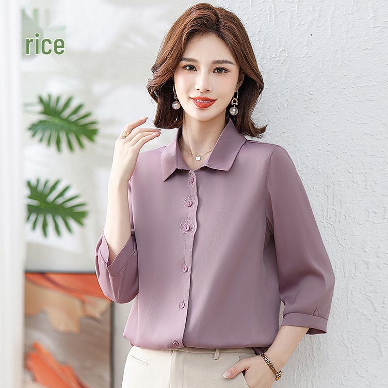 

Mom s Stylish 2026 Summer Chiffon Lapel Shirt - Short-Sleeved, Thin, for Middle-Aged & Elderly Women 5XL (145-160 Jin) фіолетовий