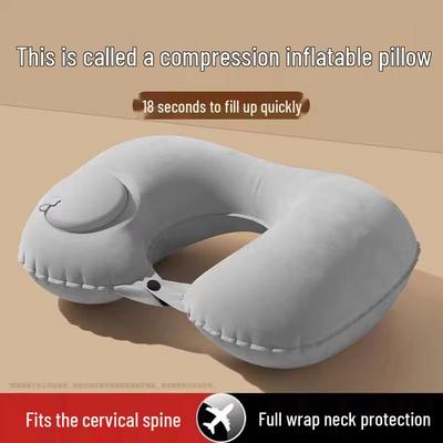 Cuscino da Viaggio Gonfiabile a Forma di U – Portatile, PVC Floccato per Comfort in Campeggio e in Aereo