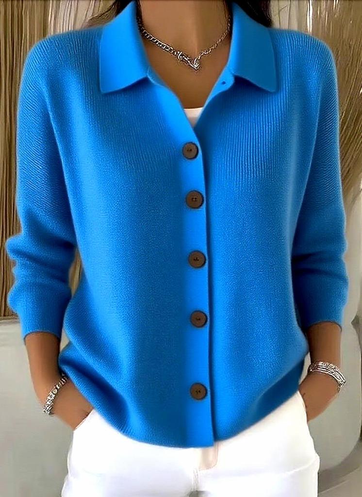 2025 Women's Solid Button Knit Lapel Cardigan Sweater - Autumn/Winter Casual Fashion