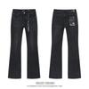 Mens Slim Fit Distressed Denim Jeans With Embroidered Patch Vintage Ink Wash Stretch Cotton Streetwear Style