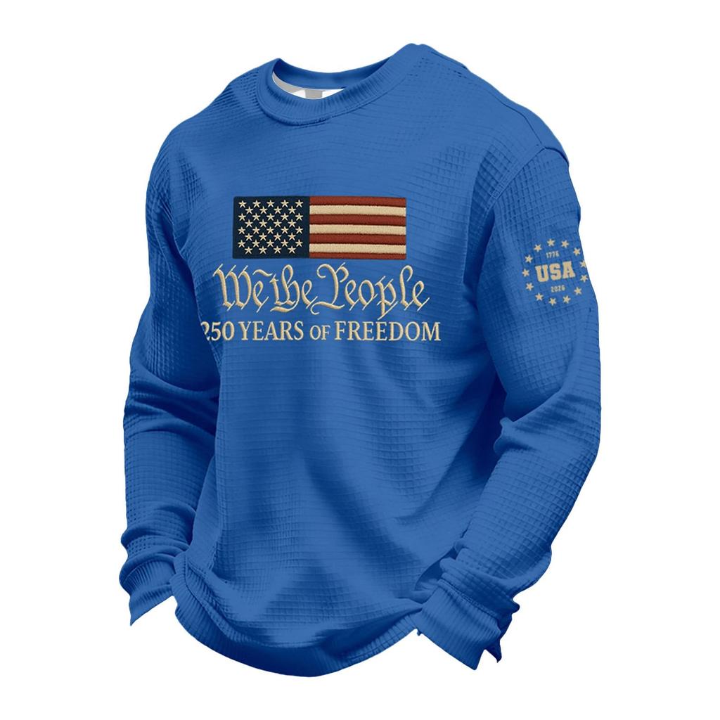 Men's Long-sleeved T-shirt - 250th Anniversary Embroidered Round-neck Pullover Sports Shirt