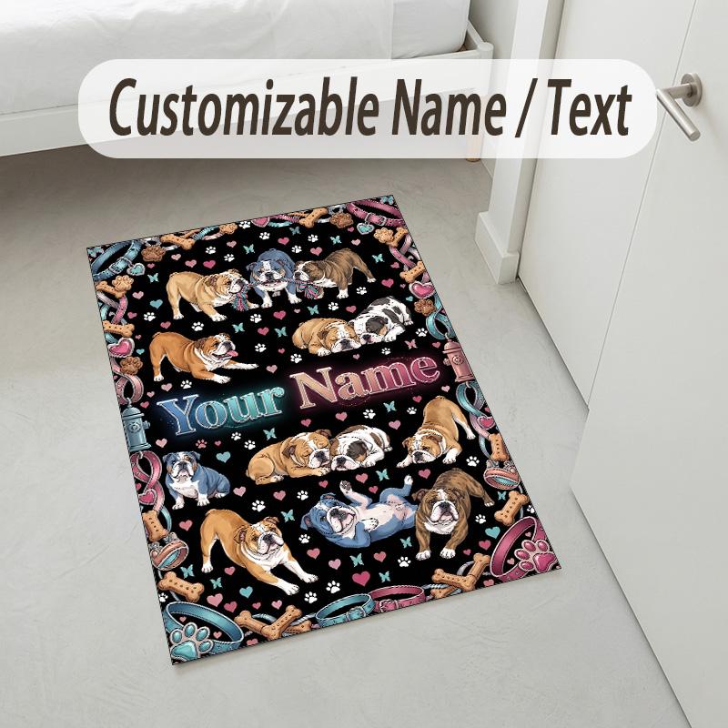 Dog Theme Crystal Velvet Rug Personalized Custom Name Text Soft Floor Mat Home Decor