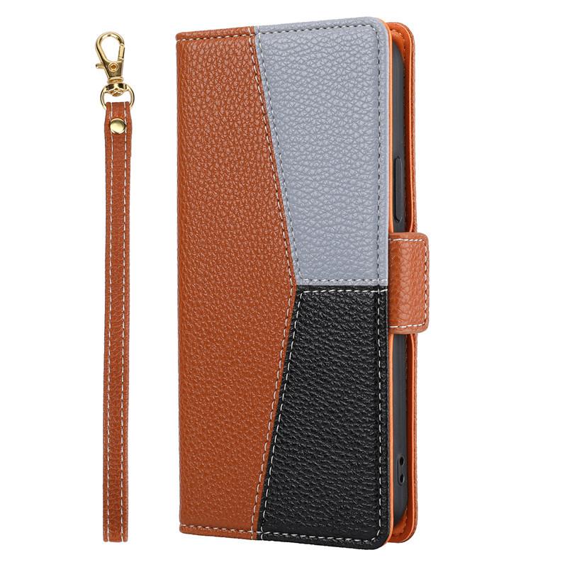 Applicable to Samsung S26 contrasting color splicing lychee pattern mobile phone leather case Note20 flip wallet insert card protective case S25