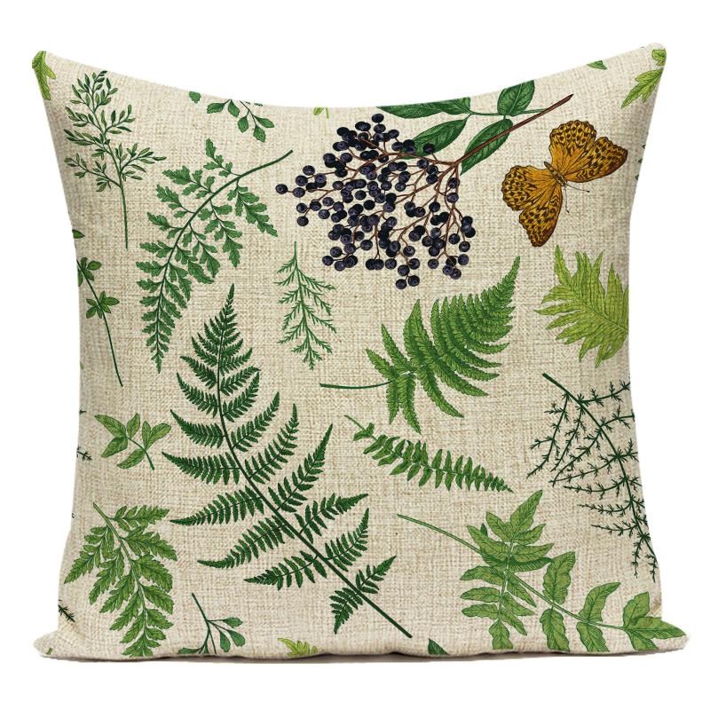 

Polyester Tropical Green Plant Leaf Leaves Decorative Pillows Cushion Cover for Sofa Home Capa De Almofadas Living Room Decor 16x16Inch
