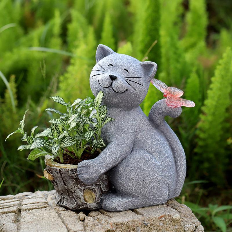 Solarne Kreatywne Światło Ogrodowe Symulacja Kot Żywiczny Ornament Balkon Ogród Trawnik Dekoracja Światło Krajobrazowe