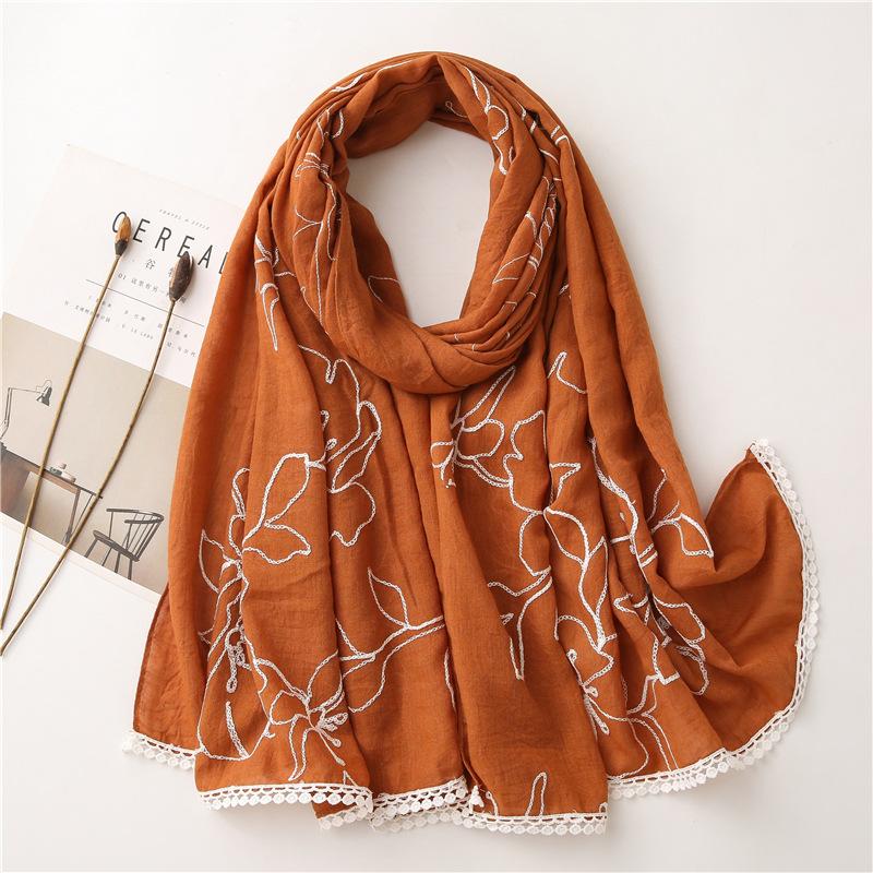 

Autumn Winter Lace Stitch Floral Viscose Scarf Lady High Quality Shawls And Wraps Pashmina Stole Foulards Muslim Hijab 180*90Cm