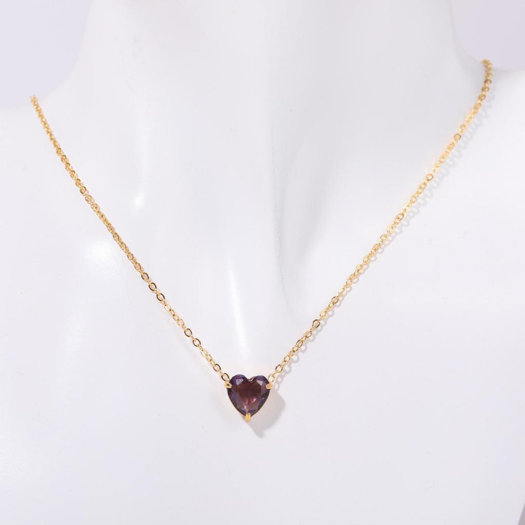 Stainless Steel Zodiac Birthstone Heart Pendant Necklace