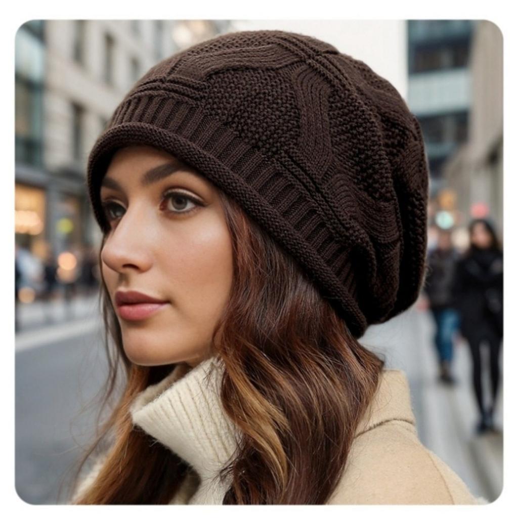 Woolen Hat, Rolled Edge, Knitted Hat, Toe Cap, Ladies', Single-layer, Stacked Hat, Warm Hat