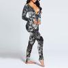 Women's Button-Down Halloween Print Functional Buttoned Flap Adults Jumpsuit